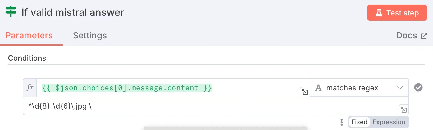 n8n if node with regex
